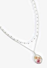 Silver Pressed Floral Layered Necklace, C431, small
