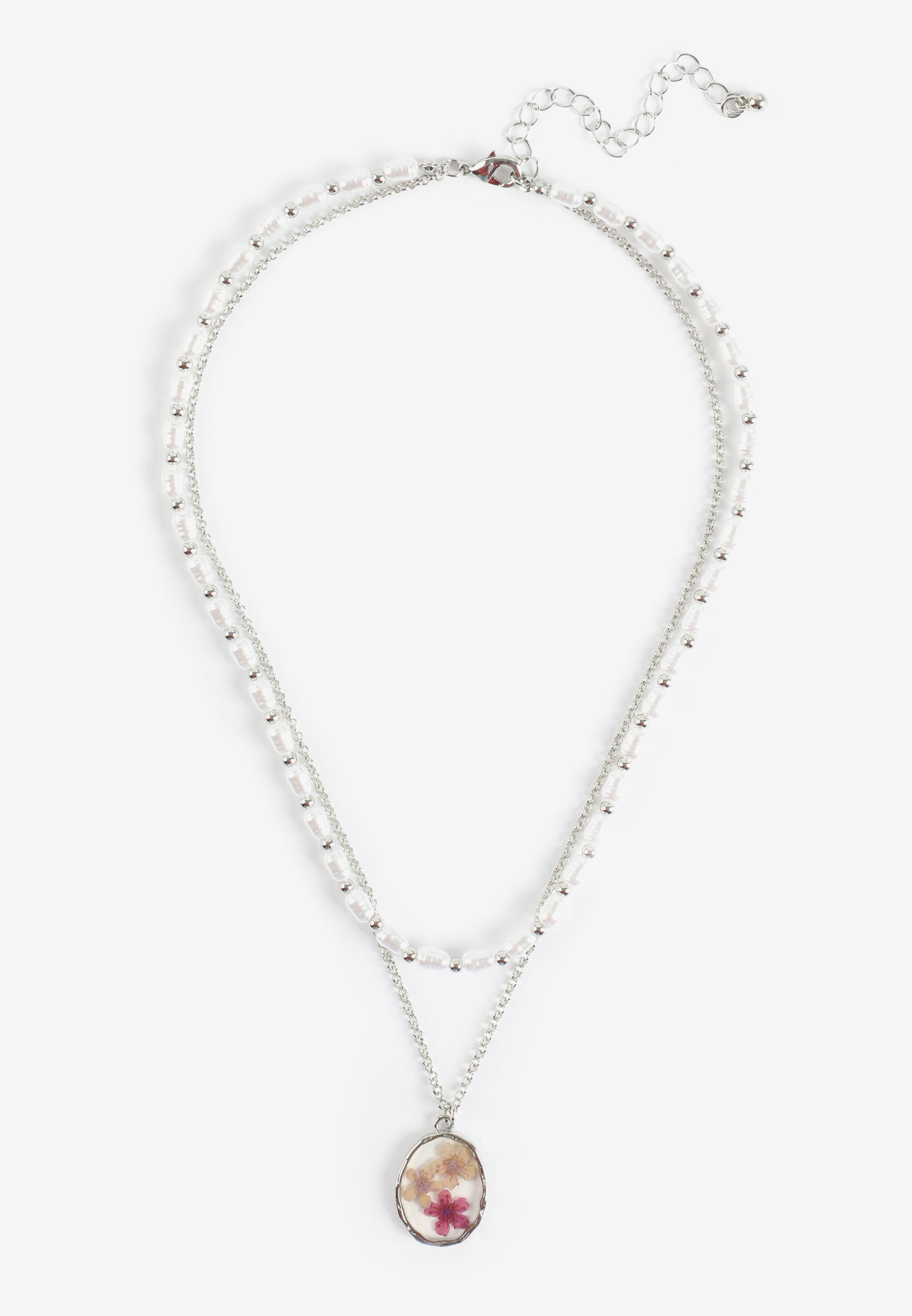 Silver Pressed Floral Layered Necklace, C431, large