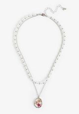 Silver Pressed Floral Layered Necklace, C431, small