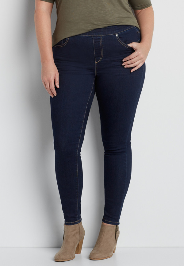 DenimFlex™ plus size pull on jegging in dark wash with goldtone ...