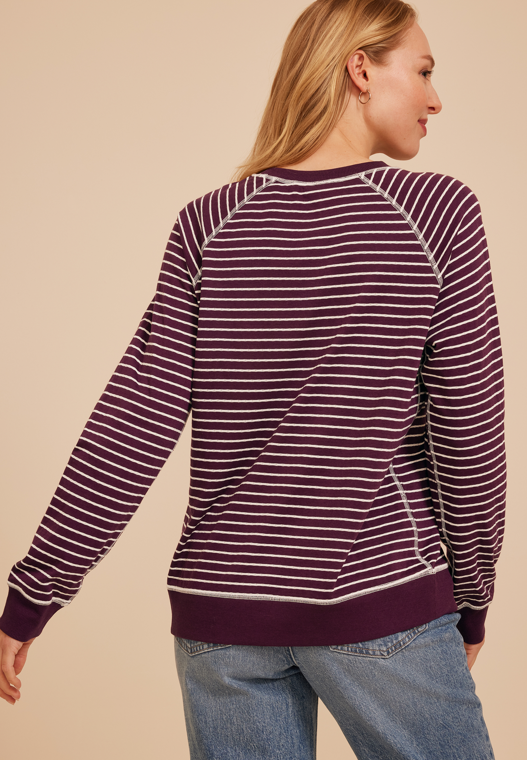 Striped Crew Neck Sweatshirt, C9028, large