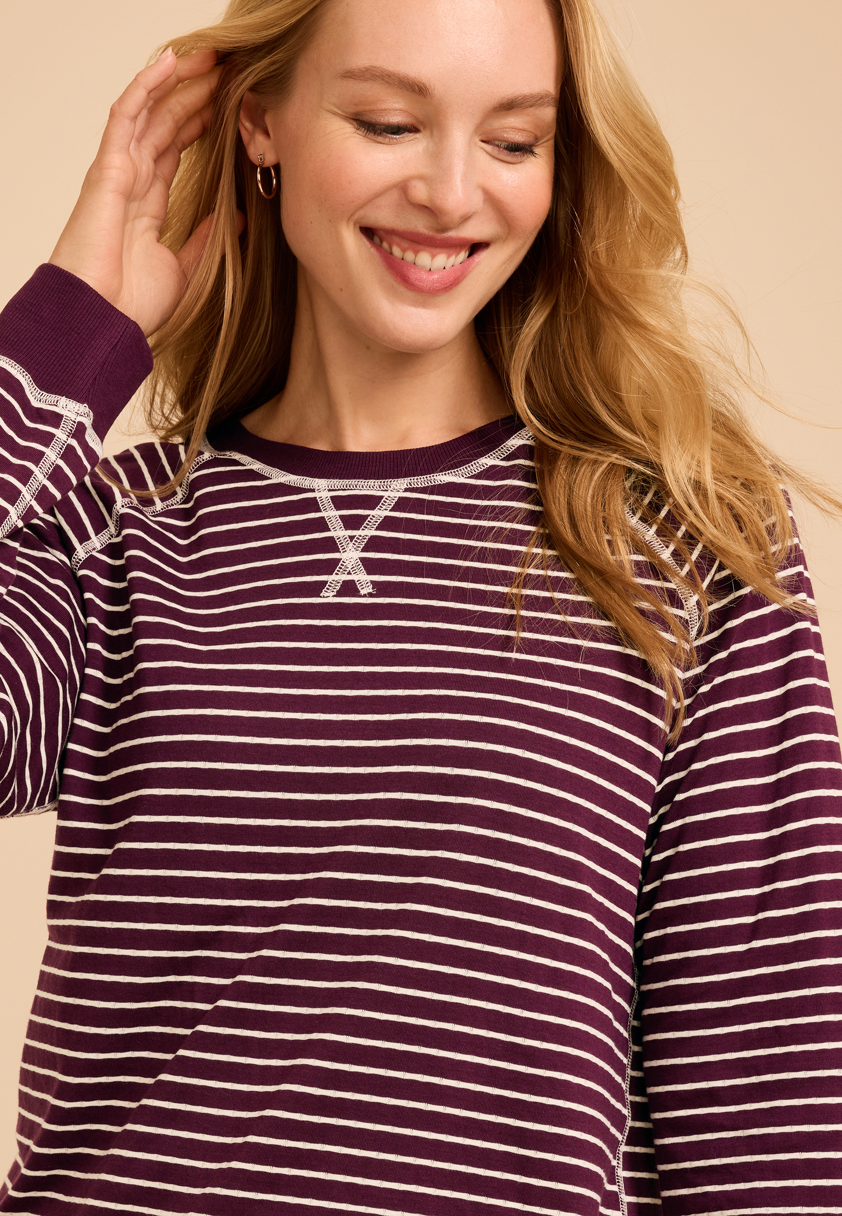 Striped Crew Neck Sweatshirt, C9028, large