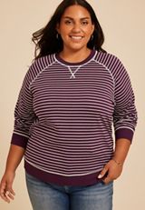 Plus Size Striped Crew Neck Sweatshirt, C9028, small