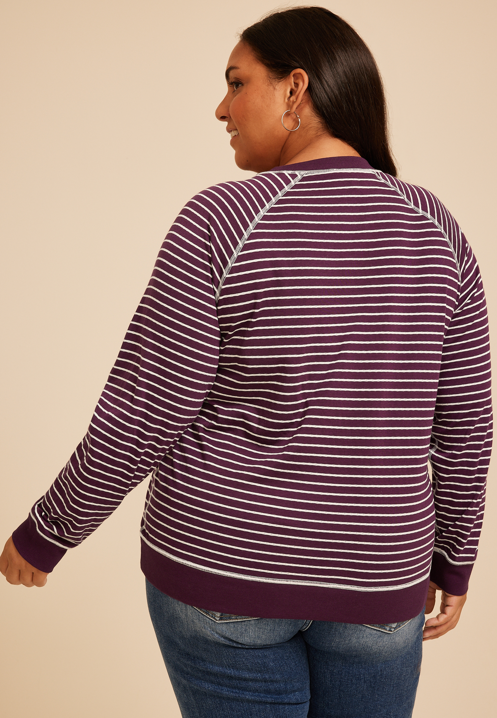 Plus Size Striped Crew Neck Sweatshirt, C9028, large