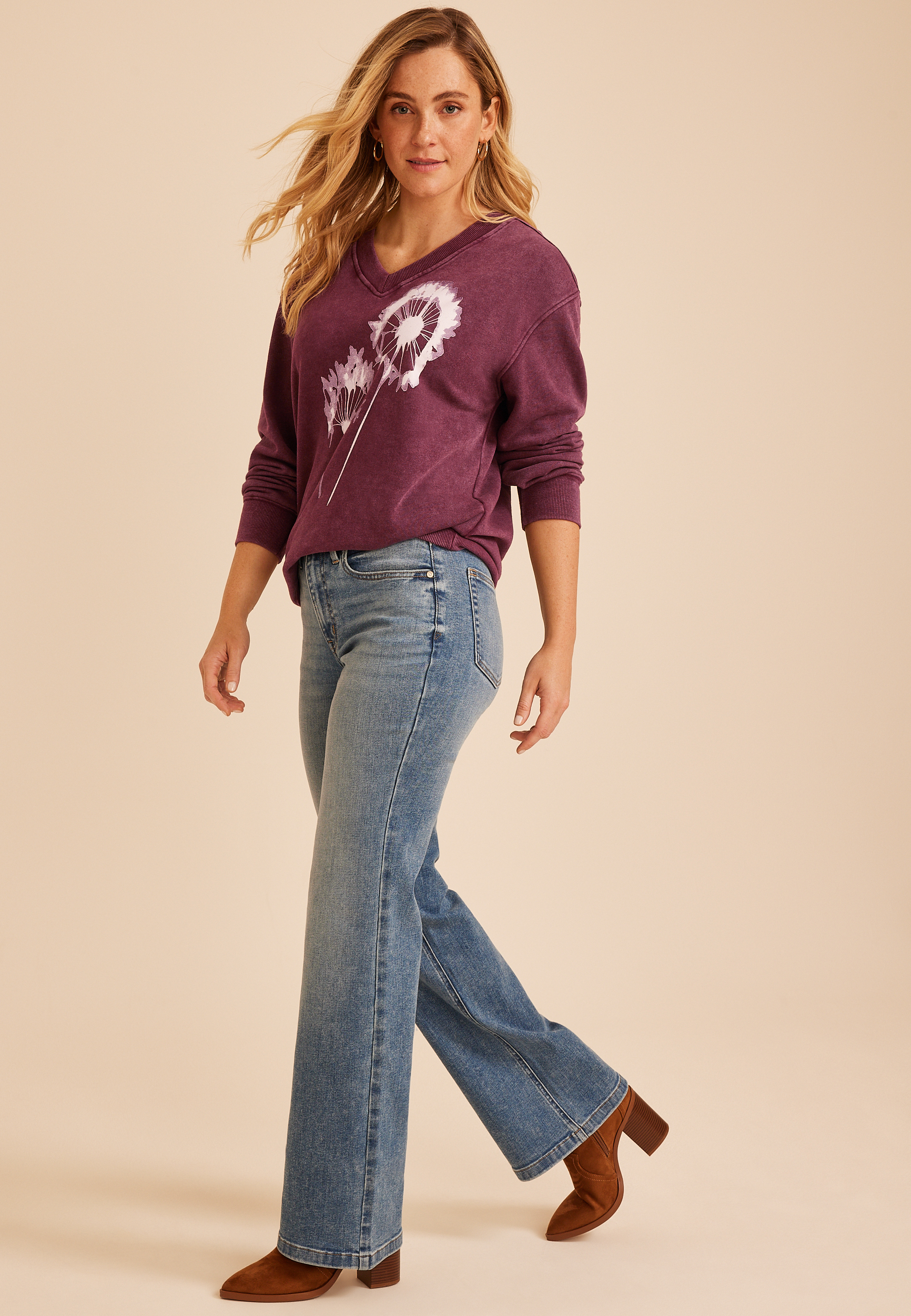 Dandelion V Neck Sweatshirt, C830, large