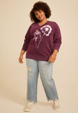 Plus Size Dandelion V Neck Sweatshirt, C830, small