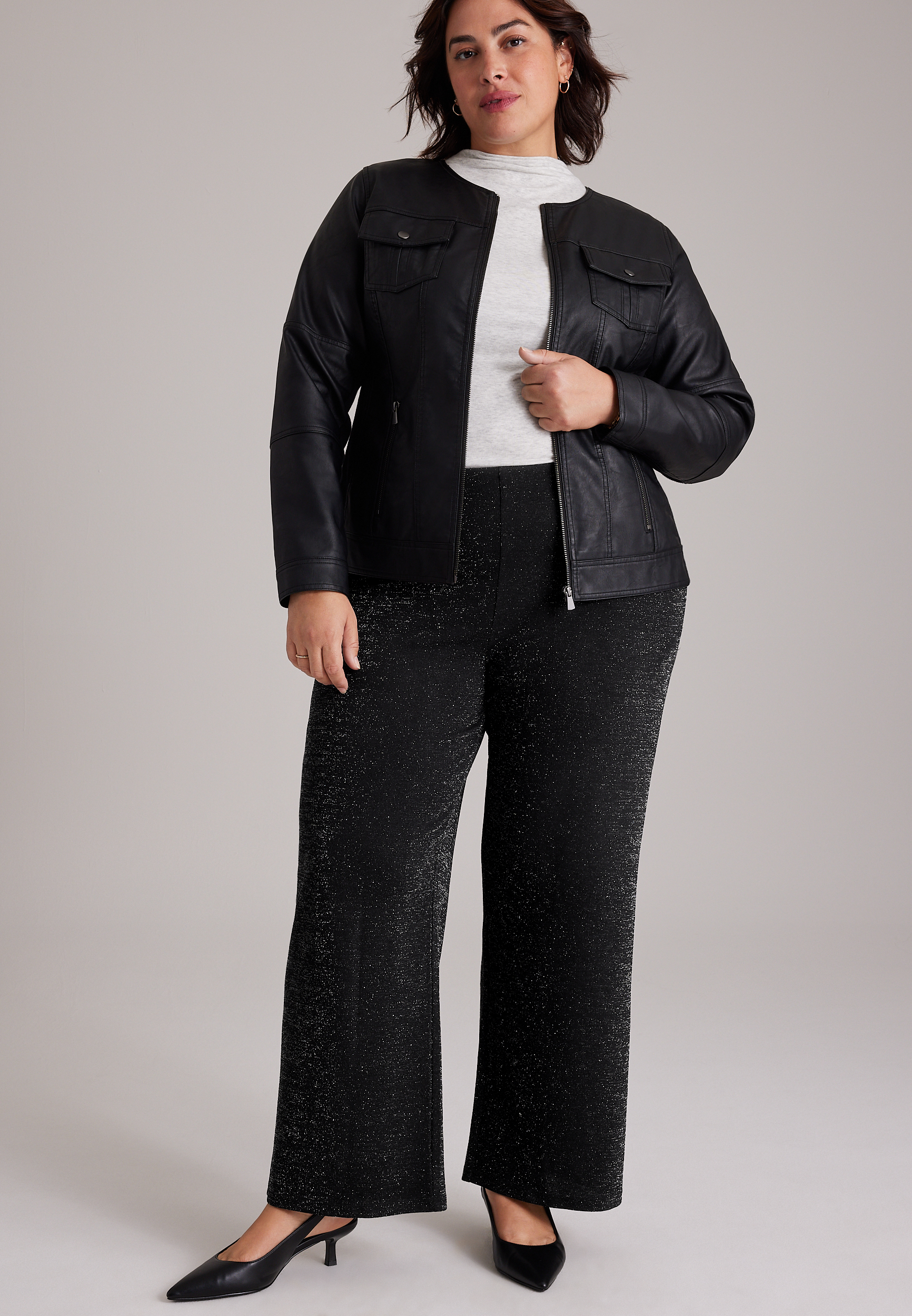 Plus Size Studio Y High Rise Sparkle Wide Leg Pants, C106, large