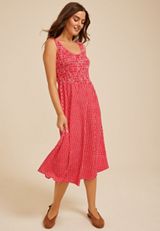 Basque Waist Smocked Gingham Midi Dress, C2947, small