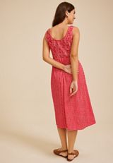 Basque Waist Smocked Gingham Midi Dress, C2947, small