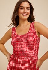 Basque Waist Smocked Gingham Midi Dress, C2947, small