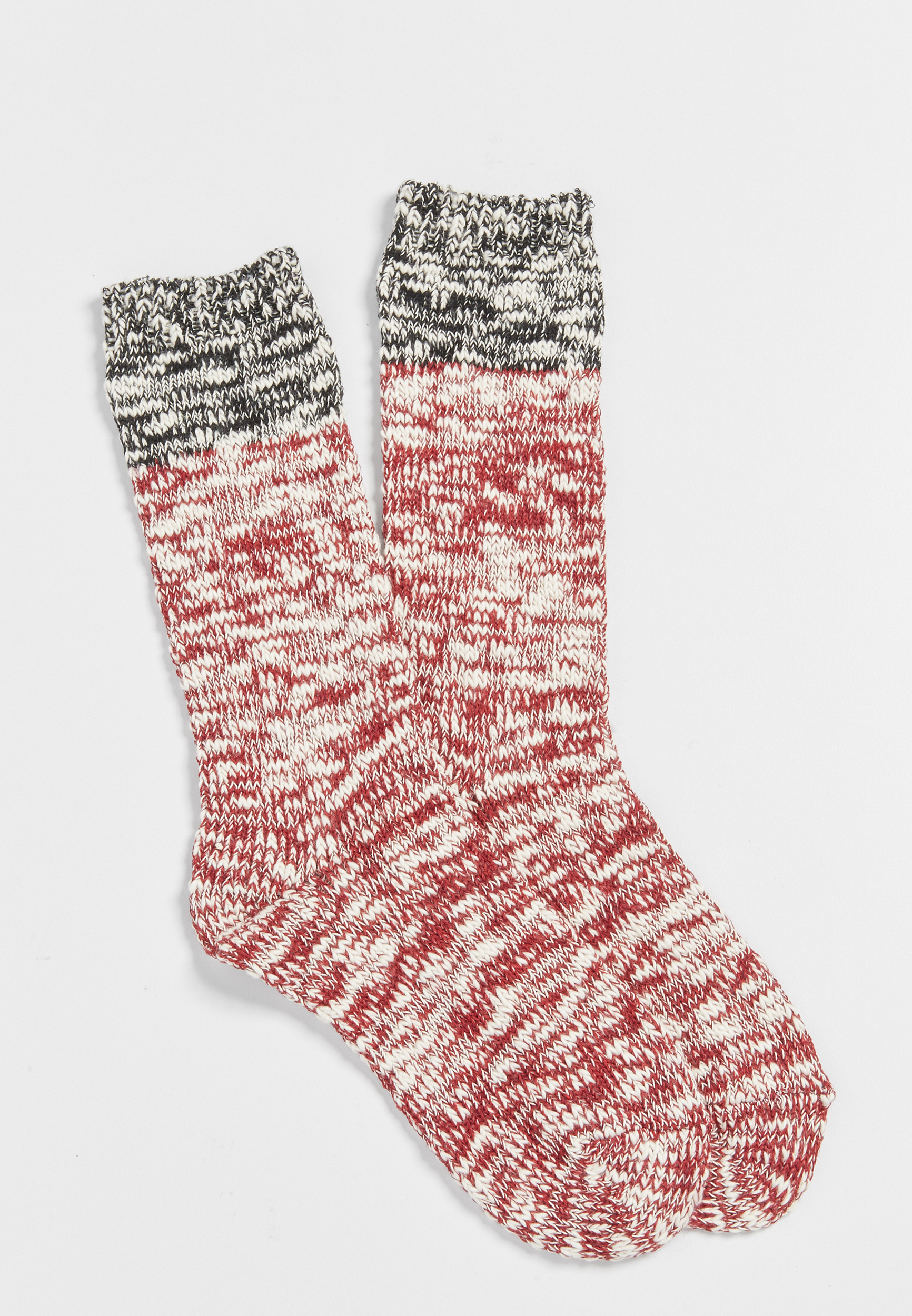 two tone marled crew socks in burgundy combo | maurices