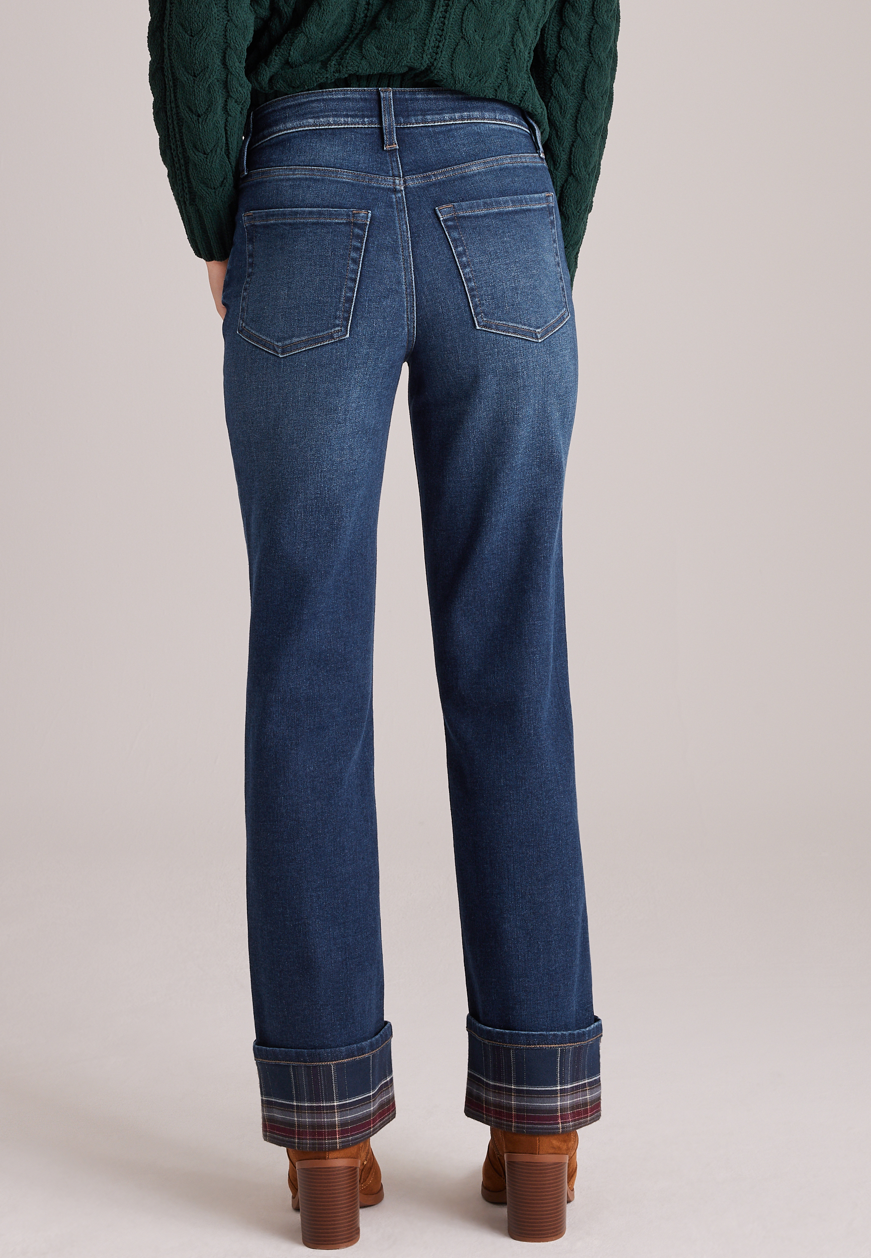 m jeans by maurices™ High Rise Plaid Cuffed Relaxed Straight Jeans, C258, large