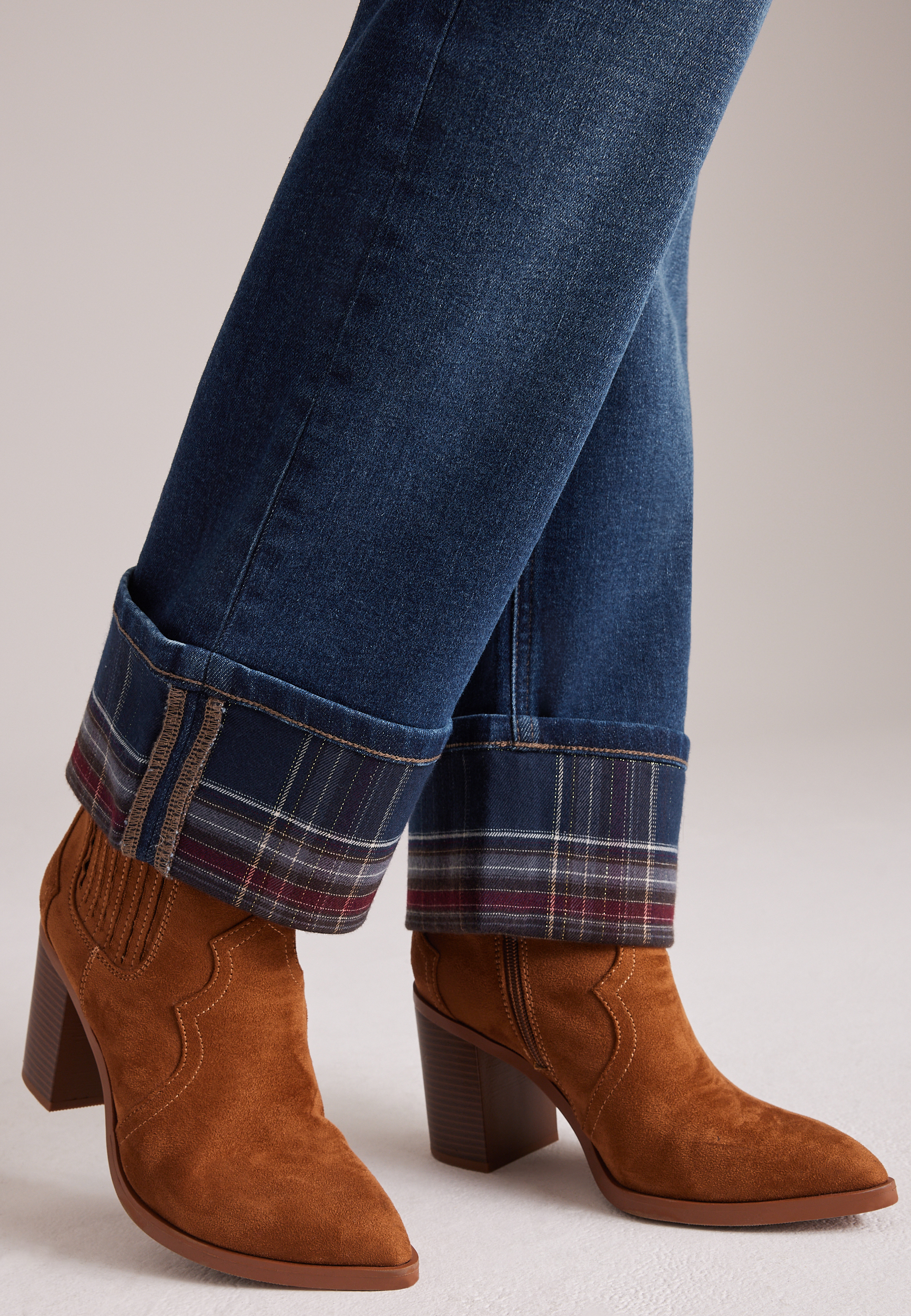 m jeans by maurices™ High Rise Plaid Cuffed Relaxed Straight Jeans, C258, large