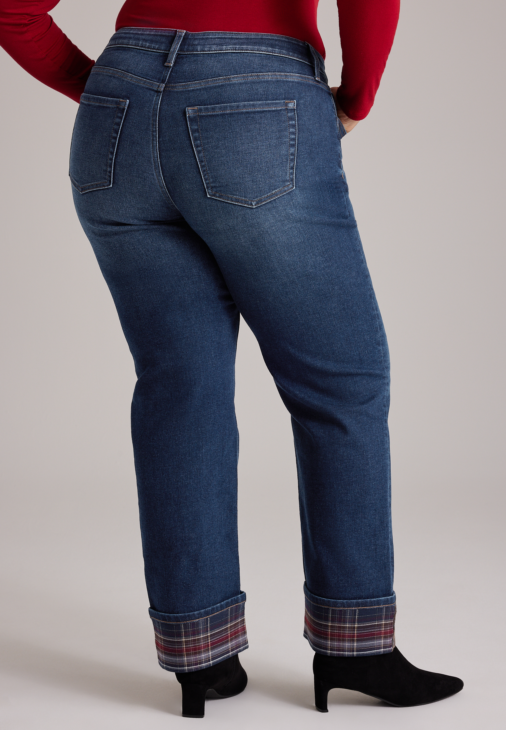 Plus Size m jeans by maurices™ High Rise Plaid Cuffed Relaxed Straight Jeans, C258, large