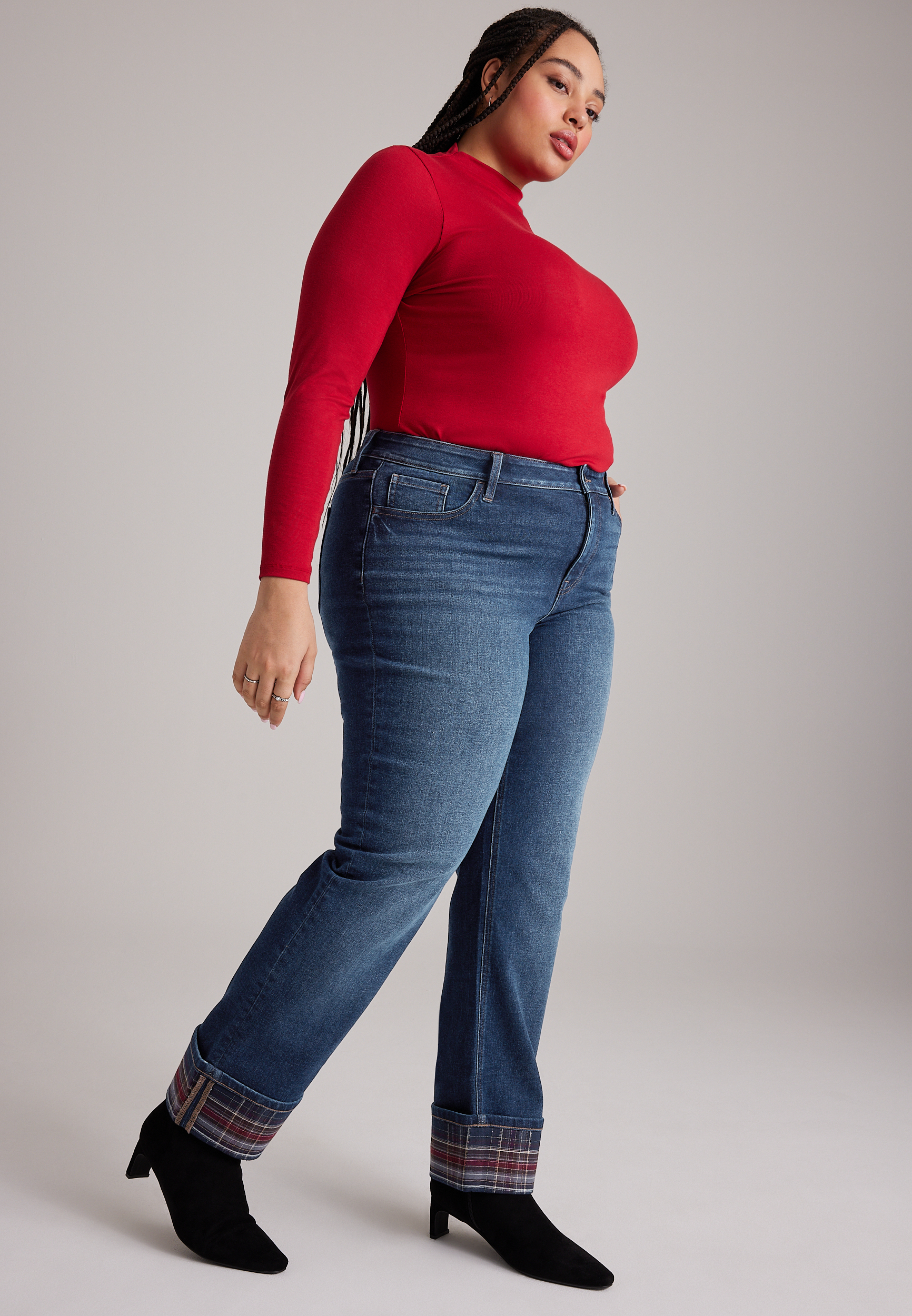 Plus Size m jeans by maurices™ High Rise Plaid Cuffed Relaxed Straight Jeans, C258, large