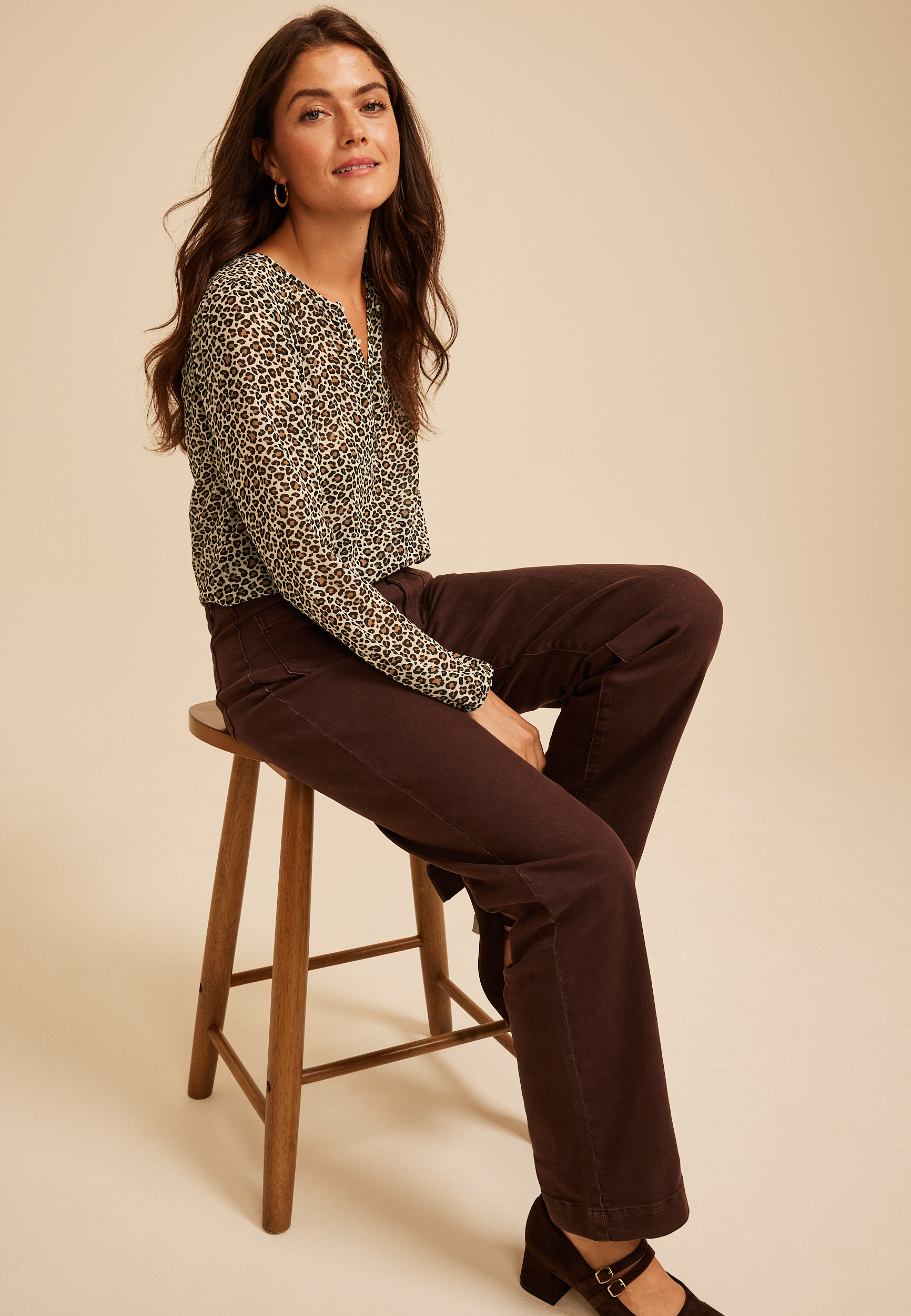 Animal Chiffon Henley Blouse, C5899, large