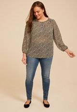 Plus Size Animal Chiffon Henley Blouse, C5899, small