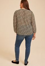 Plus Size Animal Chiffon Henley Blouse, C5899, small
