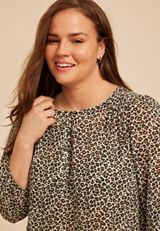 Plus Size Animal Chiffon Henley Blouse, C5899, small