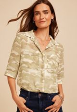 Camo Print Chiffon Utility Blouse, C1829, small