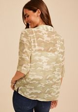 Camo Print Chiffon Utility Blouse, C1829, small