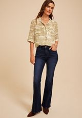 Camo Print Chiffon Utility Blouse, C1829, small