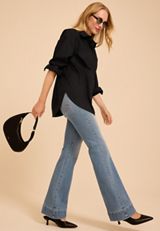 Long Sleeve Black Button Down Poplin Shirt, C106, small