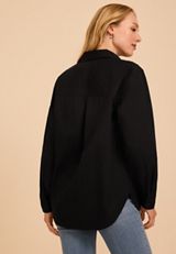 Long Sleeve Black Button Down Poplin Shirt, C106, small