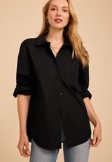 Long Sleeve Black Button Down Poplin Shirt, C106, small