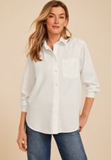 Long Sleeve White Button Down Poplin Shirt, C6245, small