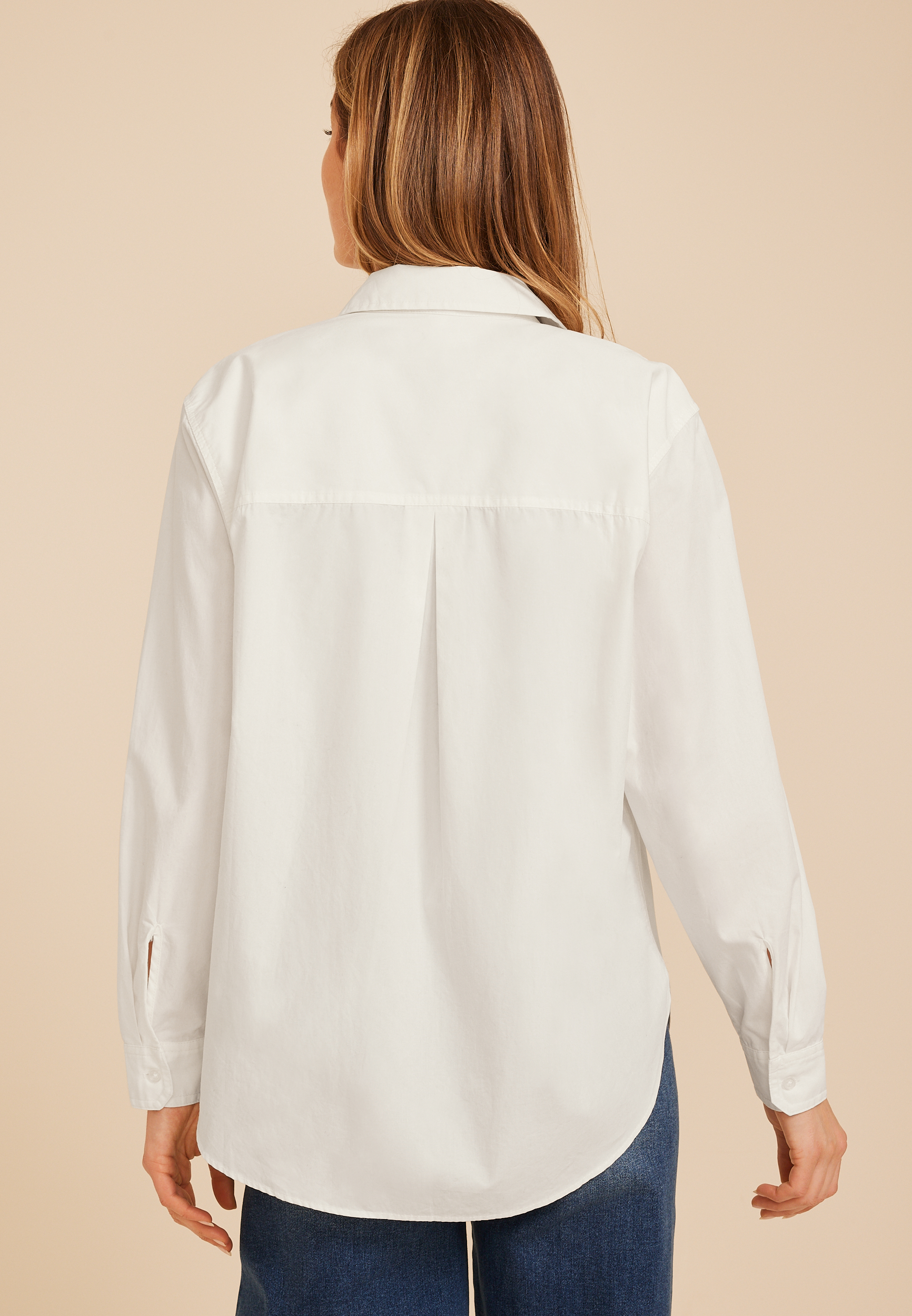 Long Sleeve White Button Down Poplin Shirt, C6245, large