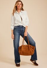 Long Sleeve White Button Down Poplin Shirt, C6245, small