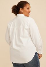 Plus Size White Button Front Poplin Shirt, C6245, small