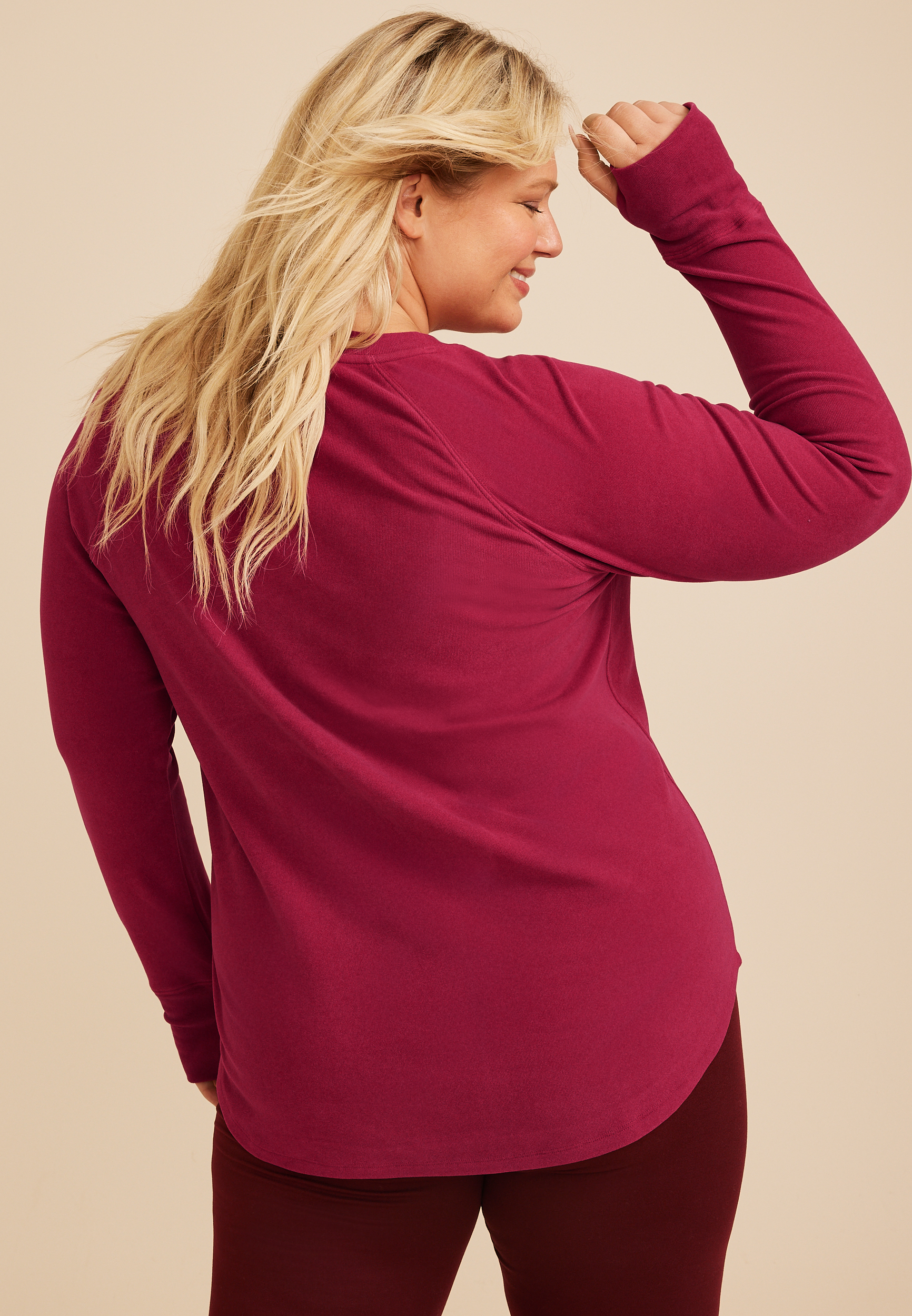 Plus Size 24/7 Brushed Thumbhole Long Sleeve Tee, C1676, large