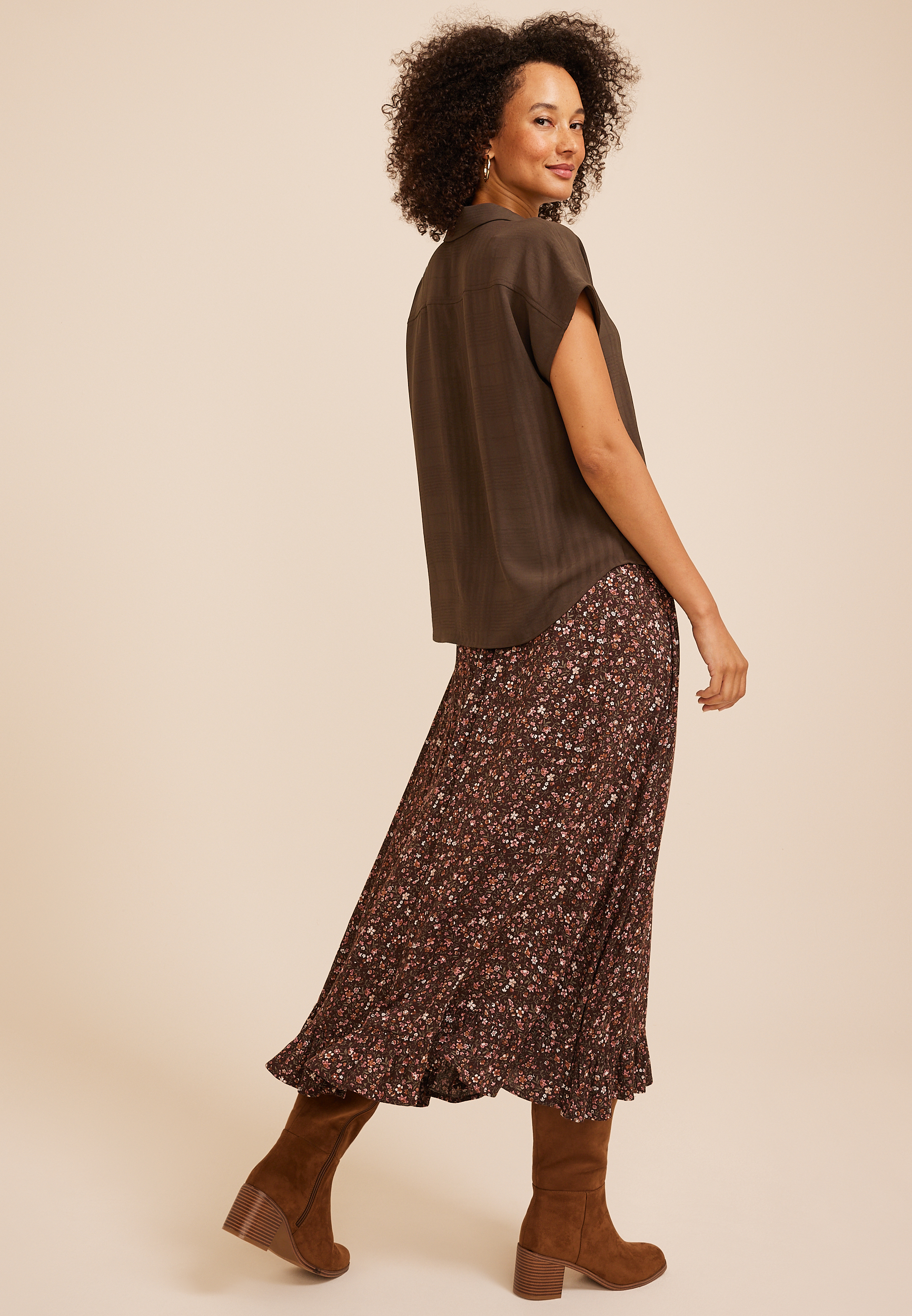 Split Neck Collared Blouse, COFFEE BEAN, large