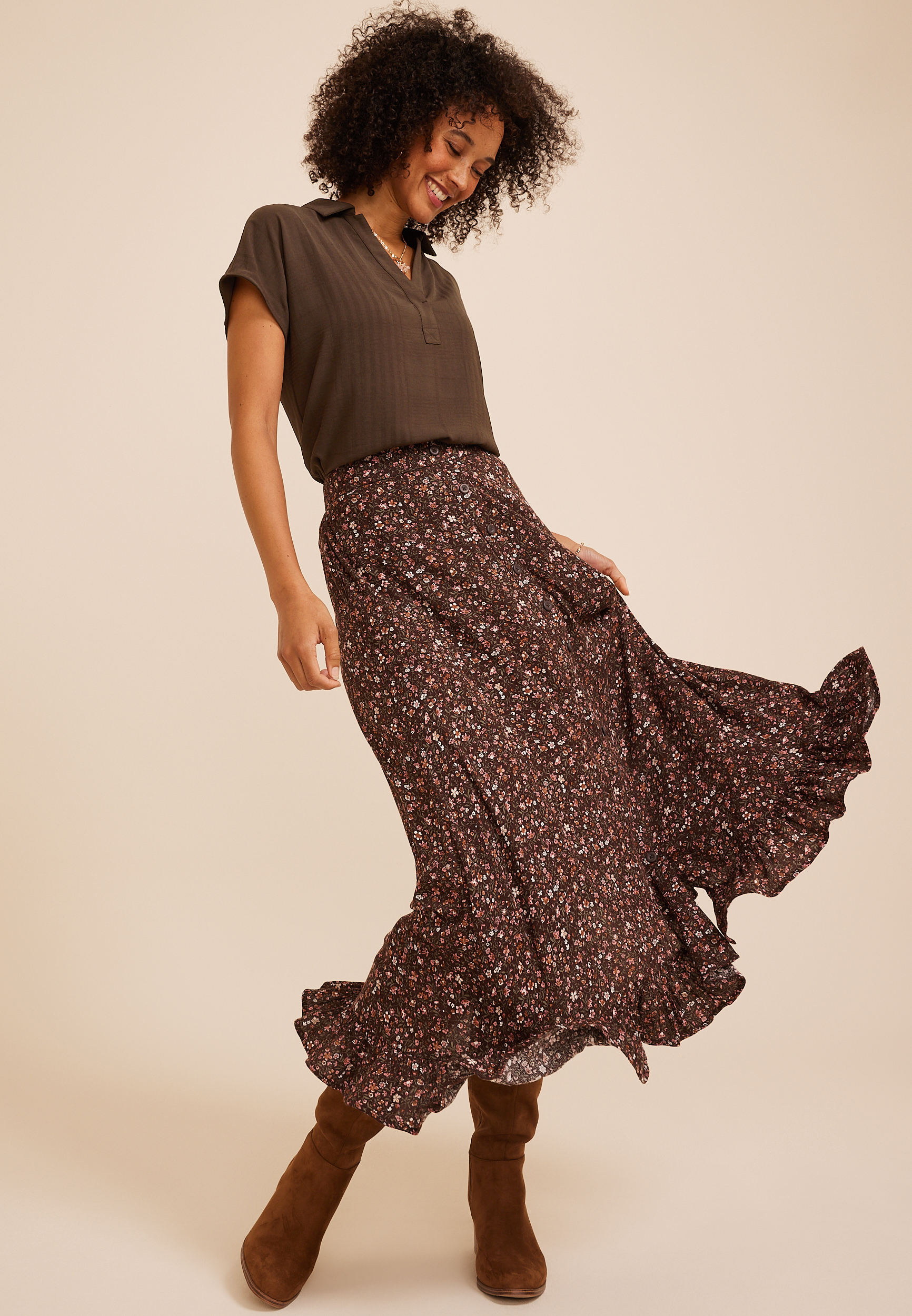 Split Neck Collared Blouse, COFFEE BEAN, large