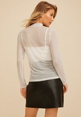 Mesh Polka Dot Mock Neck Top, C5487, small