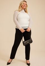 Plus Size Mesh Polka Dot Mock Neck Top, C5487, small