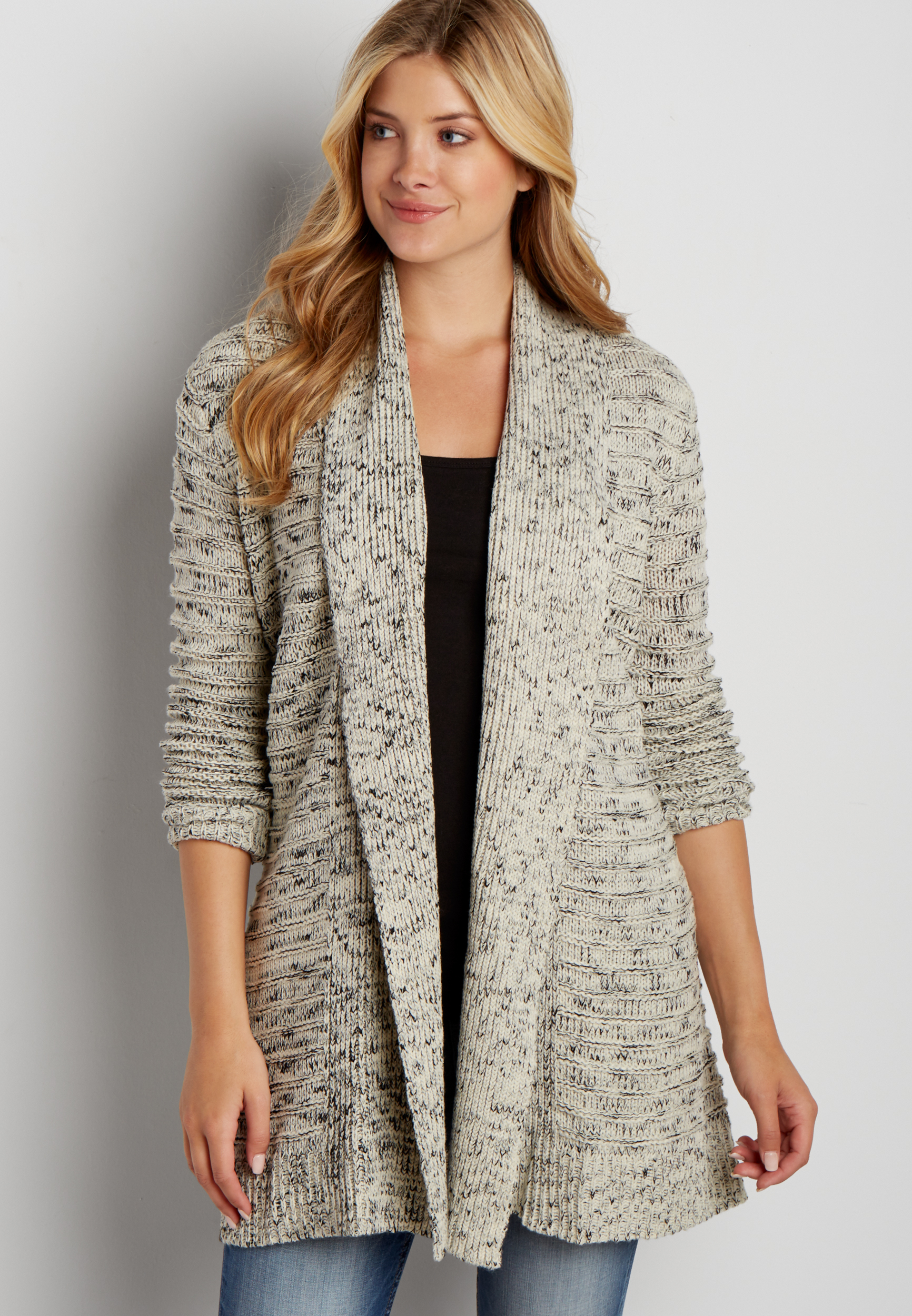 thick knit cardigan with ribbed stripes | maurices