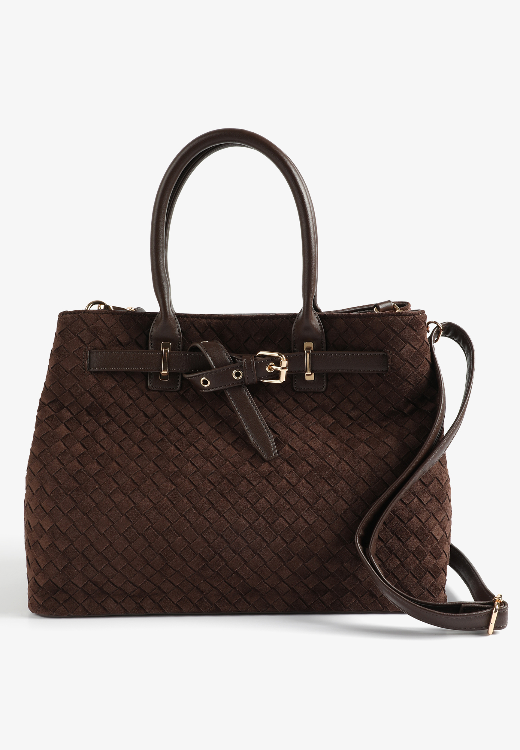 Brown Woven Microsuede Crossbody Bag, C115, large