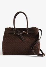Brown Woven Microsuede Crossbody Bag, C115, small