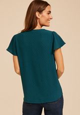 Short Flutter Sleeve Henley Blouse, C3784, small