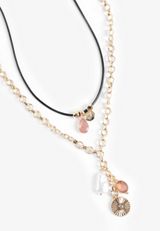 Pink Stone And Pearl Charm Double Layer Necklace, C605, small