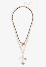 Pink Stone And Pearl Charm Double Layer Necklace, C605, small