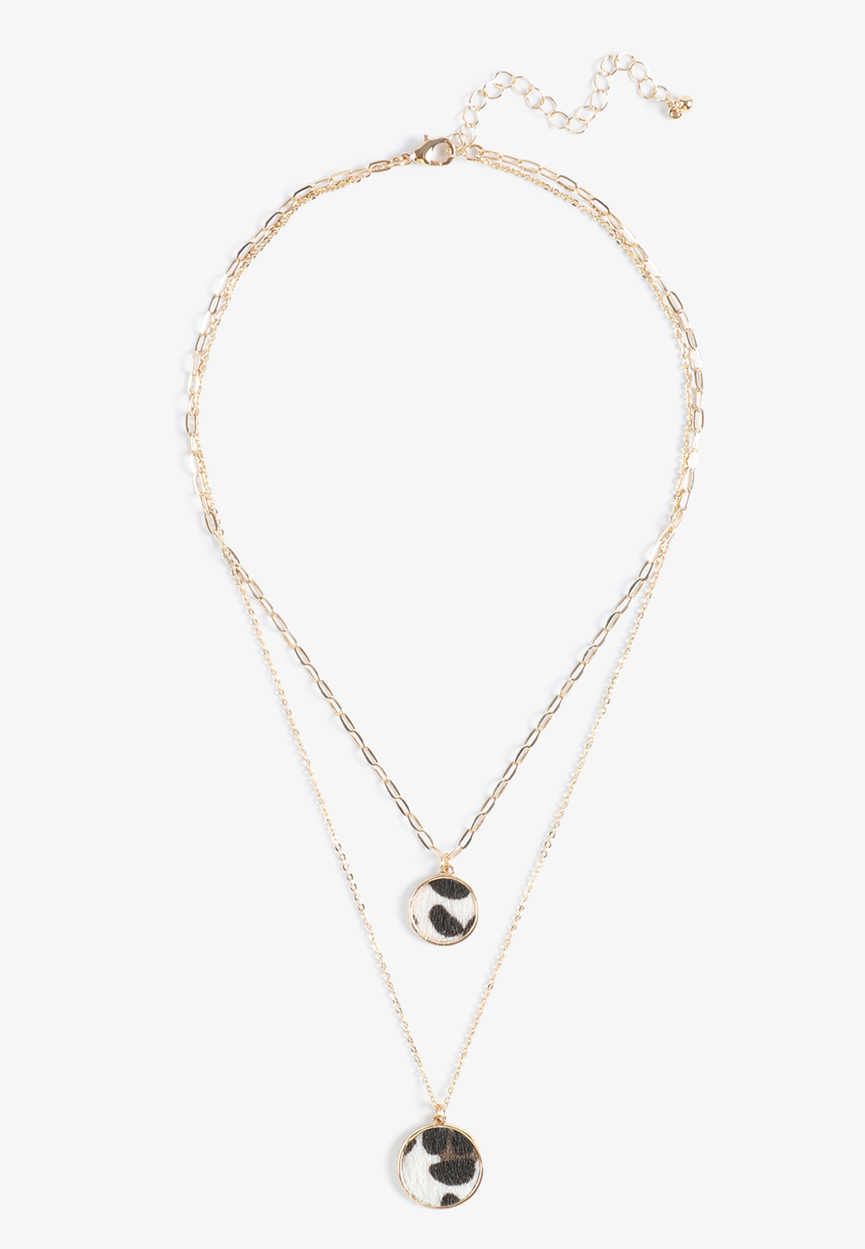 Gold Cow Print Double Layer Necklace, C605, large