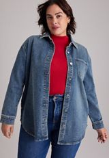 Plus Size Denim Sparkle Shacket, C258, small