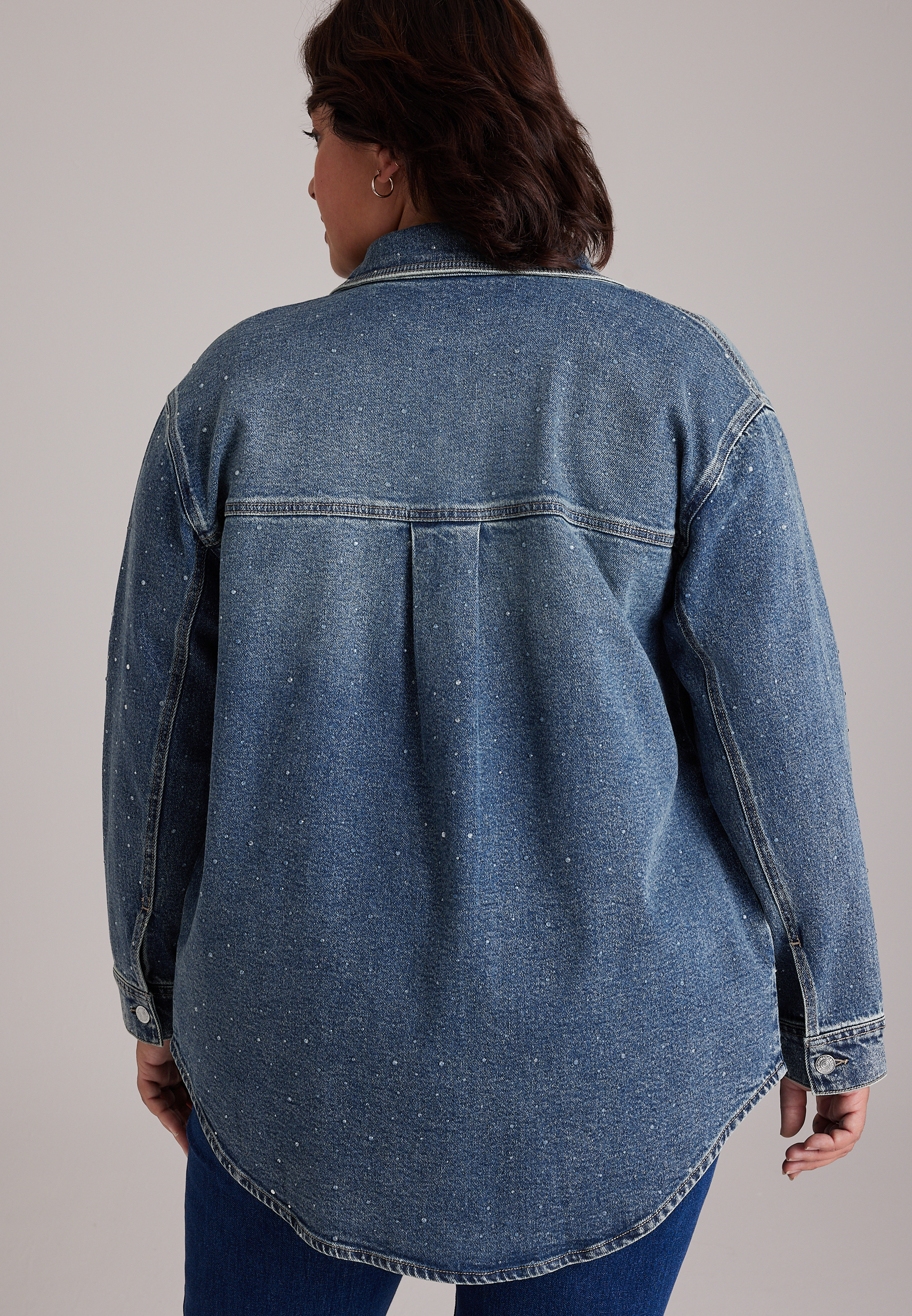 Plus Size Denim Sparkle Shacket, C258, large