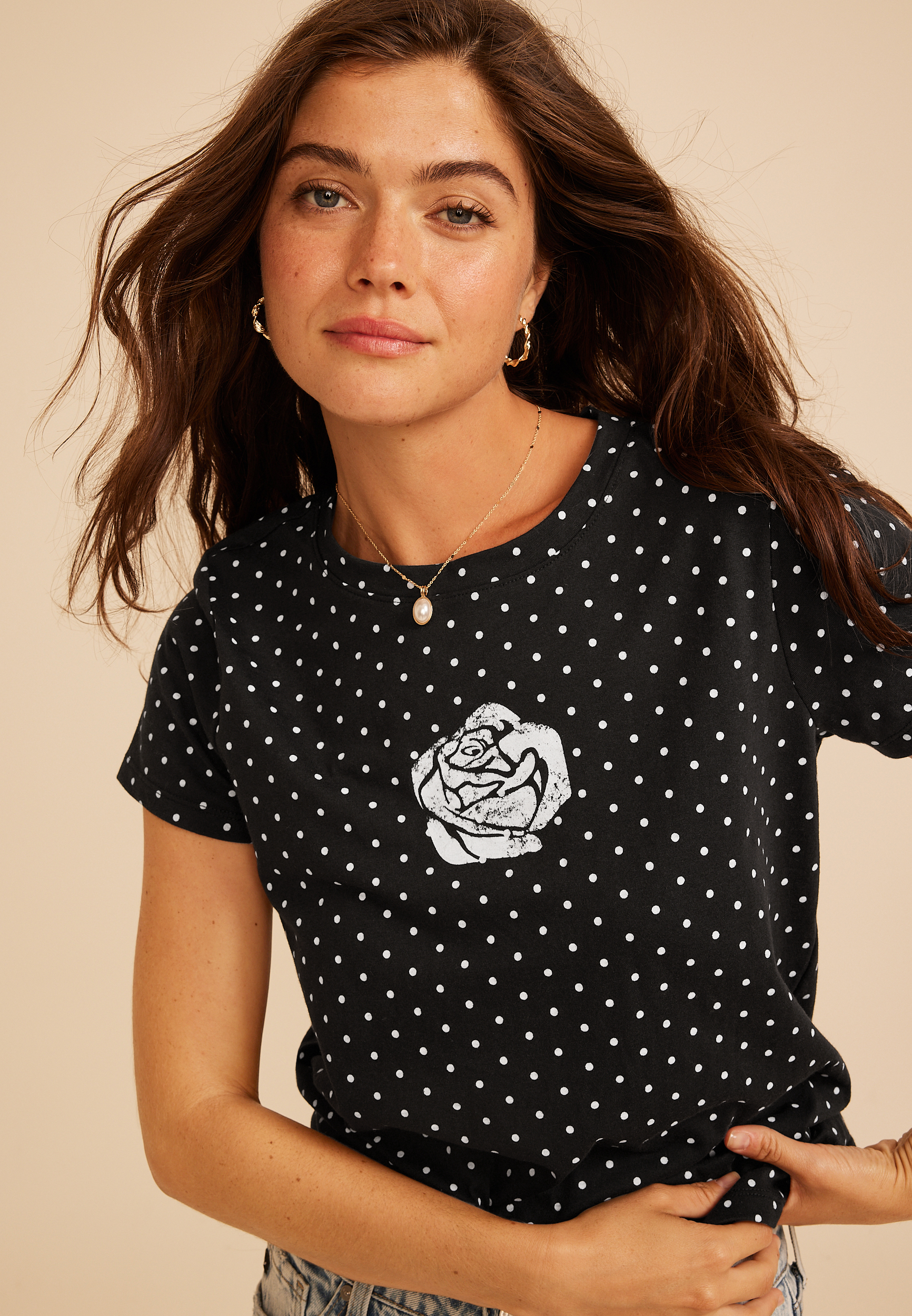 Rose Polka Dot Classic Fit Graphic Tee, C1756, large