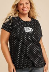 Plus Size Rose Polka Dot Classic Fit Graphic Tee, C1756, small