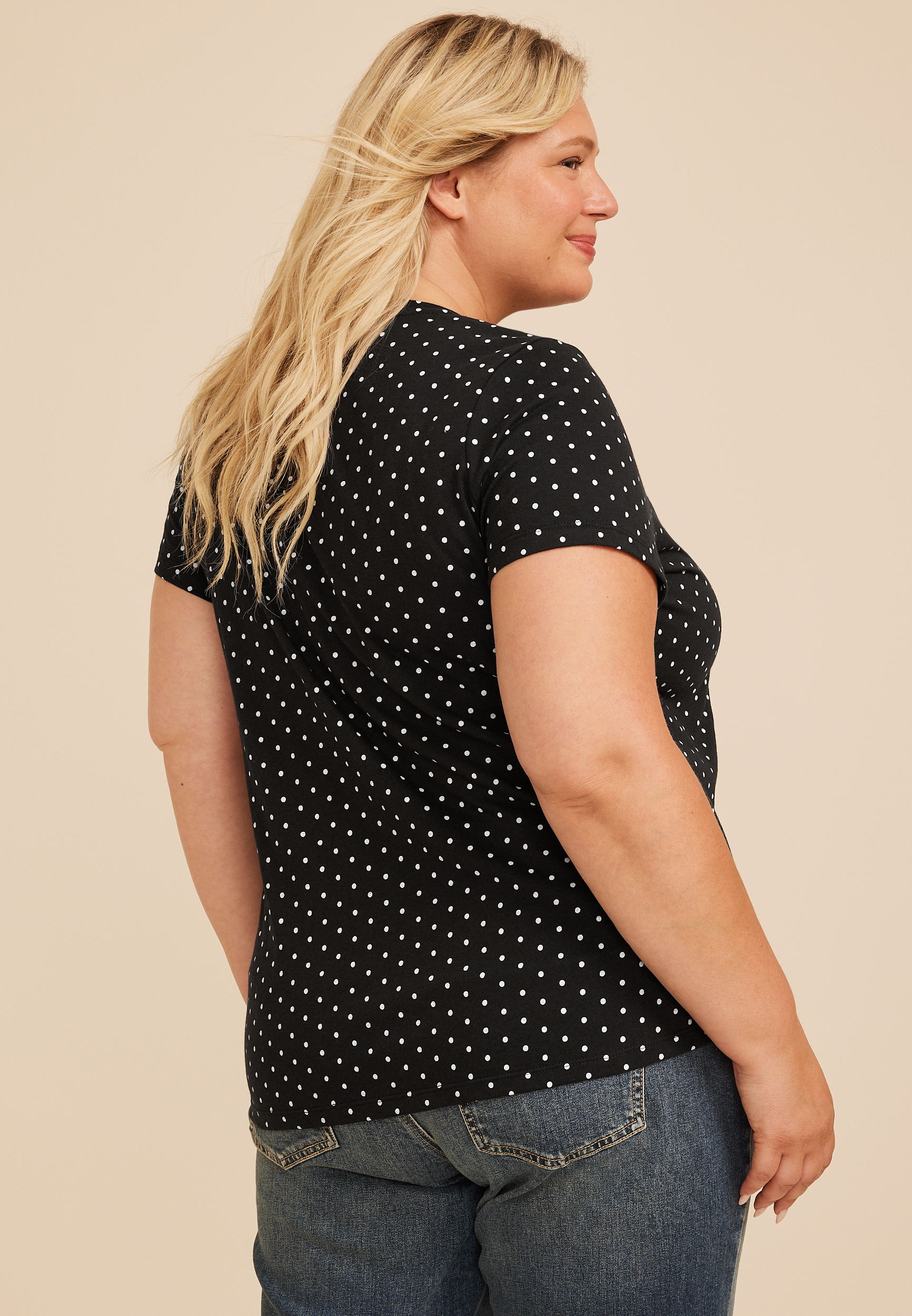 Plus Size Rose Polka Dot Classic Fit Graphic Tee, C1756, large